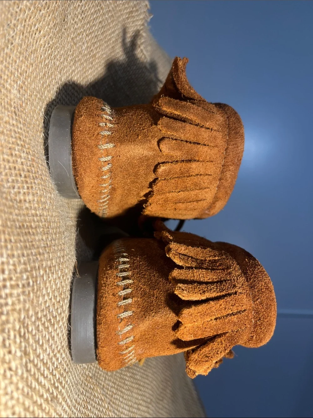 Kids Brown Suede Minnetonka Moccasin Boots - Soft Fringe Style